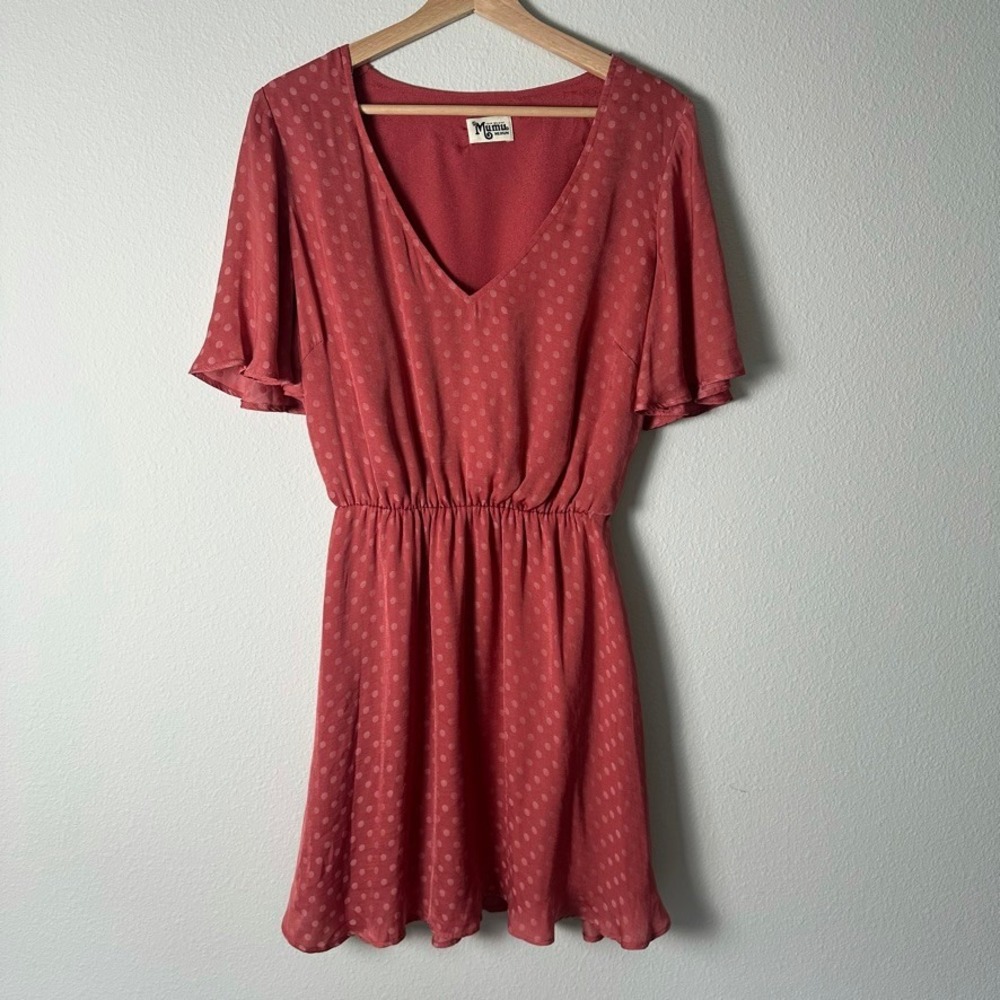 Show Me Your MuMu Anastasia Mini Polka Dot Dress Sangria Pink Flutter Sleeve M